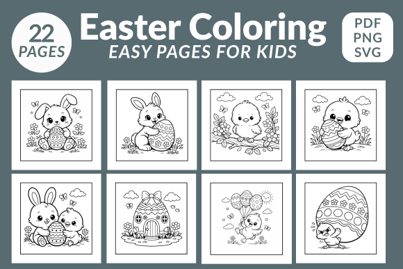 22 Easter Coloring Pages for Kids: A Complete Bundle of Cute Bunnies, Chicks, Eggs & Spring Fun (PNG, SVG, PDF)